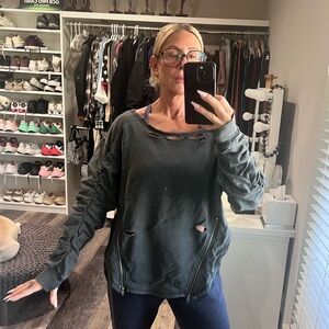 Distressed Gray Women's off the shoulder sweatshirt